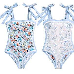 Blue and Pink Floral One Piece Swimsuit Size Large
